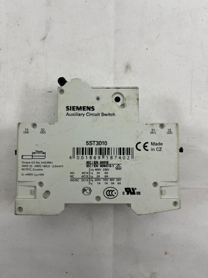 Siemens 5ST3010 Auxiliary Circuit Switch + MCB C6 230/400V, 6A, Used Tested