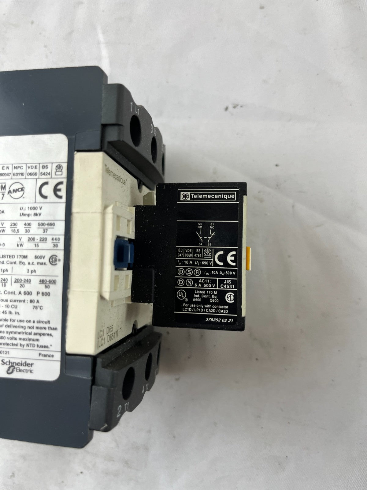 Telemecanique LC1 D65 Contactor 80A 1000V 3P w/ LA1 DN11 Aux Block Used Spare