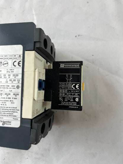Telemecanique LC1 D65 Contactor 80A 1000V 3P w/ LA1 DN11 Aux Block Used Spare
