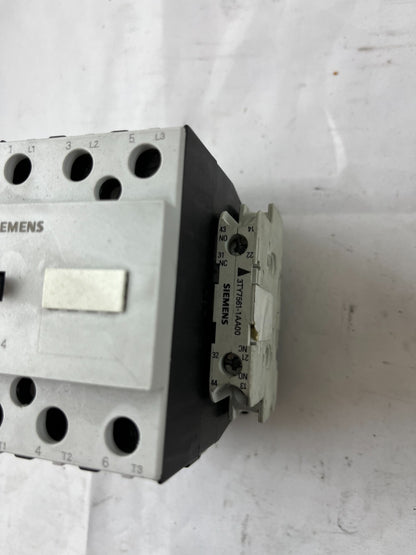 Siemens 3TF44 Contactor 3P w/ 3TY7561-1AA00 Aux Contact Block Used Spare Unit