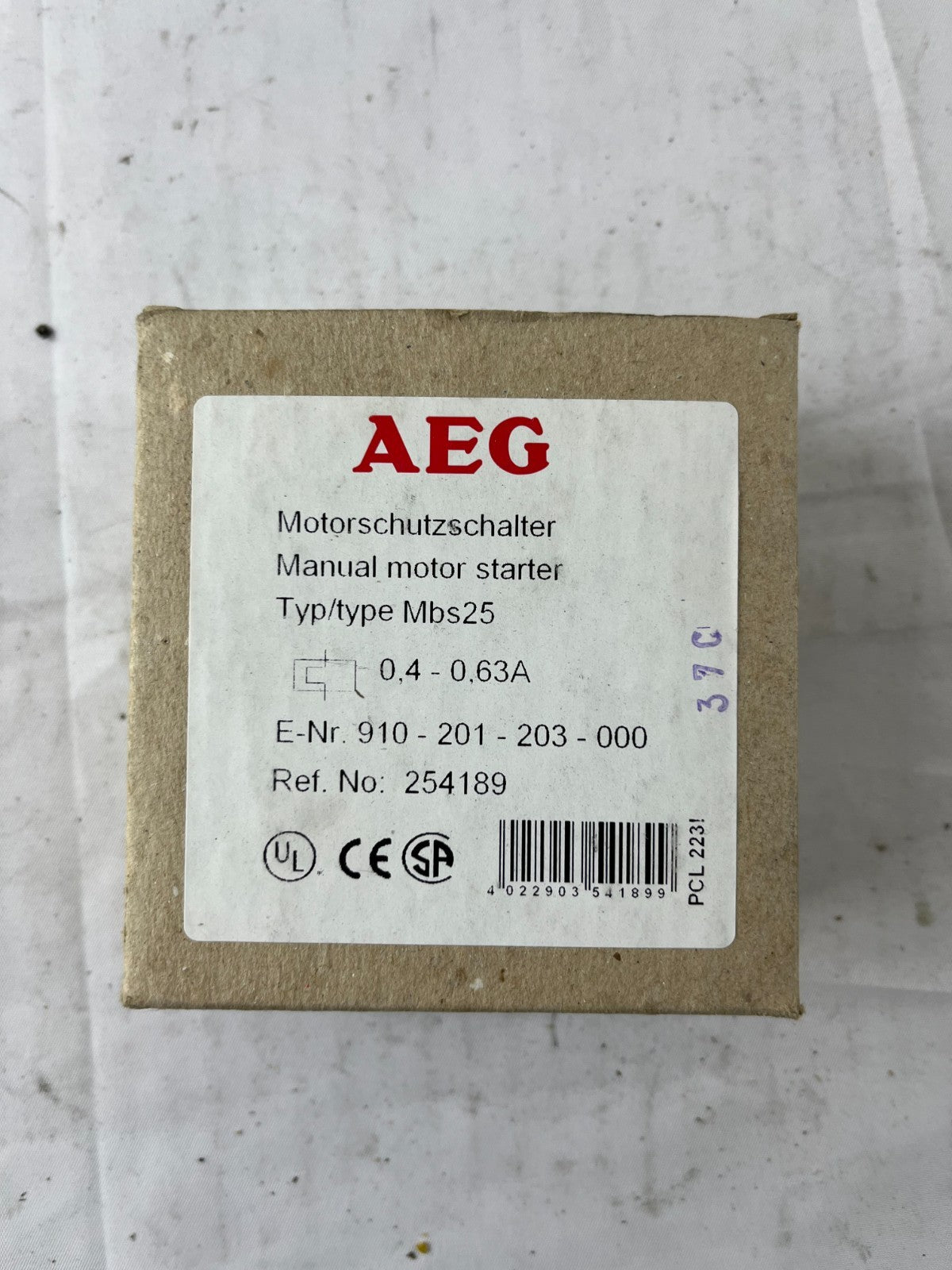 AEG Mbs25 Manual Motor Starter 0.4–0.63A 3‑Pole Motor Protection Switch New