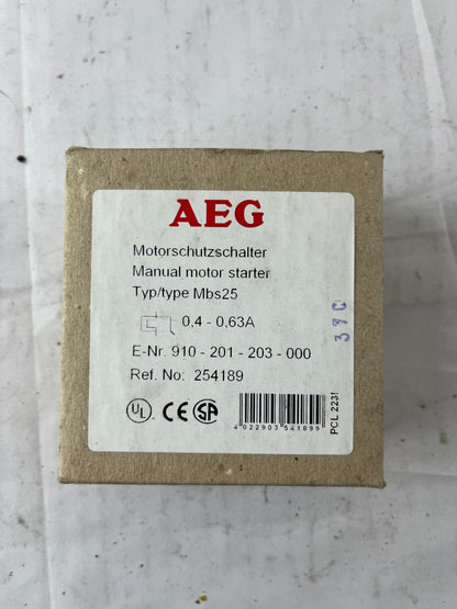 AEG Mbs25 Manual Motor Starter 0.4–0.63A 3‑Pole Motor Protection Switch New