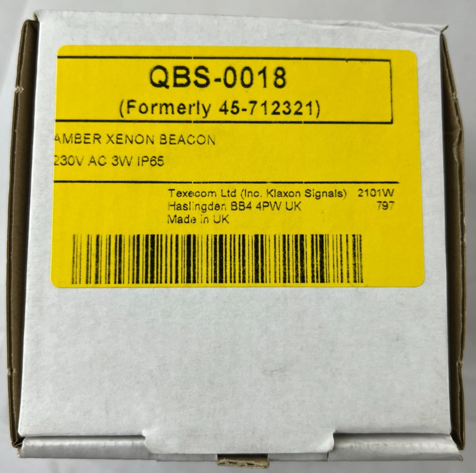 Klaxon QBS‑0018 Flashguard Amber Xenon Beacon 230V AC 3W IP65 Surface Mount New