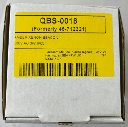 Klaxon QBS‑0018 Flashguard Amber Xenon Beacon 230V AC 3W IP65 Surface Mount New