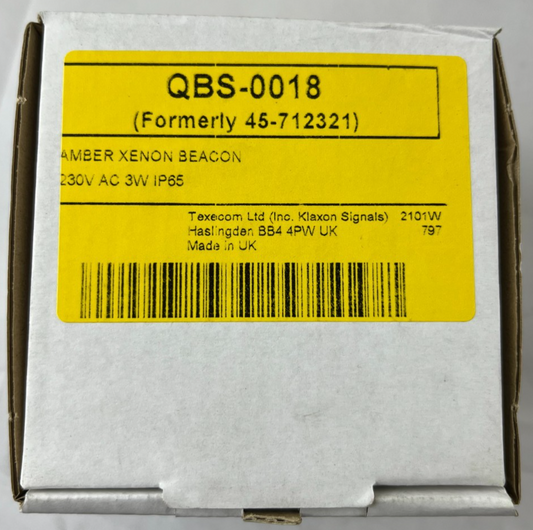 Klaxon QBS‑0018 Flashguard Amber Xenon Beacon 230V AC 3W IP65 Surface Mount New
