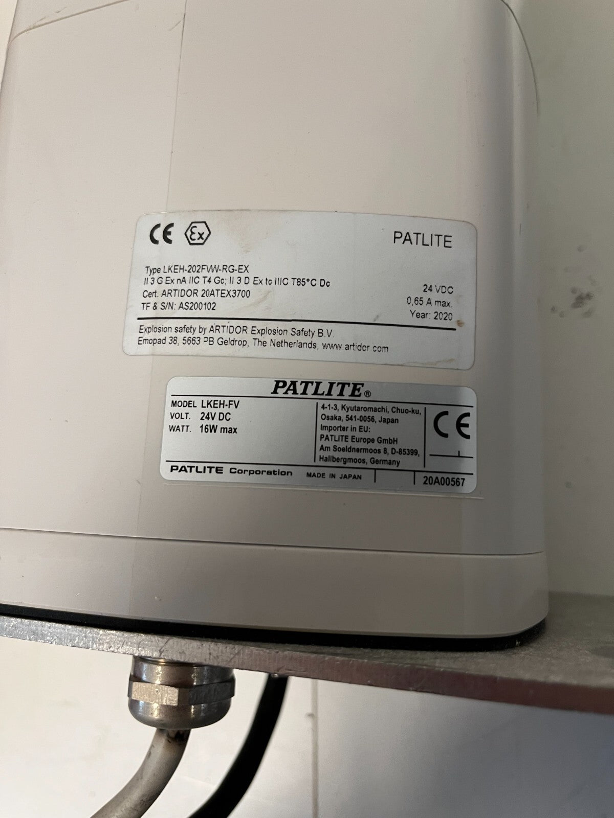 Patlite LKEH-FV LED Signal Tower Light & Alarm 24V DC 16W - ATEX Explosion Proof