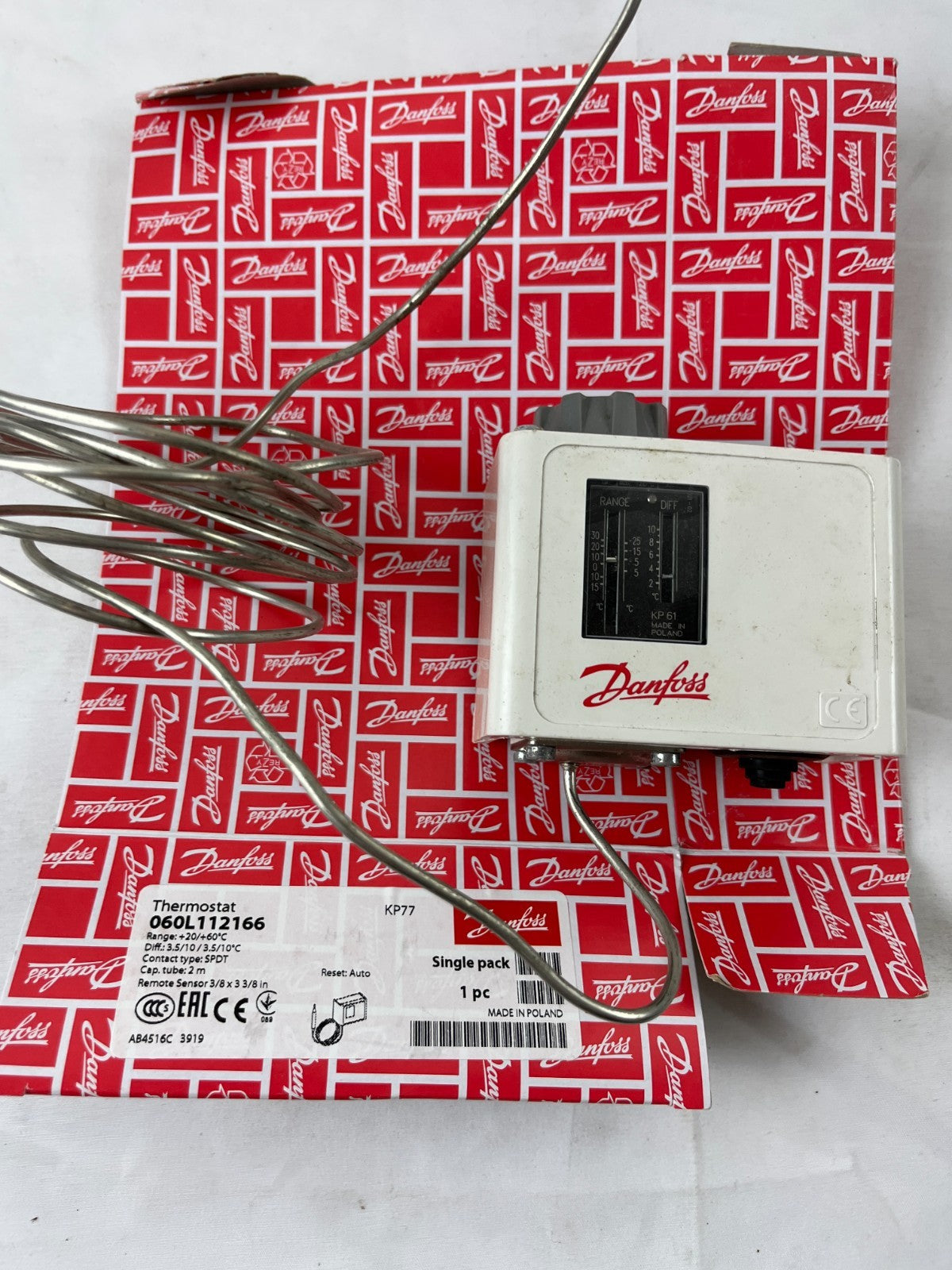 Danfoss KP77 Thermostat 060L112166 Capillary Temperature Controller New Danish