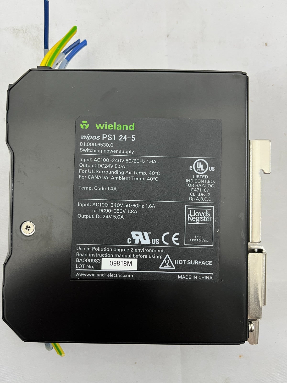 Wieland Wipos PS1 24-5 DIN Rail Power Supply 24V 5A, 81.000.6530.0, Used, Tested