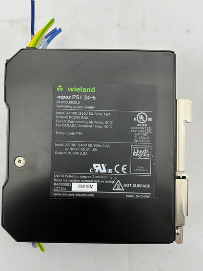 Wieland Wipos PS1 24-5 DIN Rail Power Supply 24V 5A, 81.000.6530.0, Used, Tested