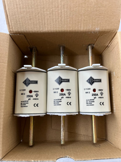 NH2 250A 500V gG Fuse Link Lot of 3x Bamat NH Fuse DIN 43620 NEW Units