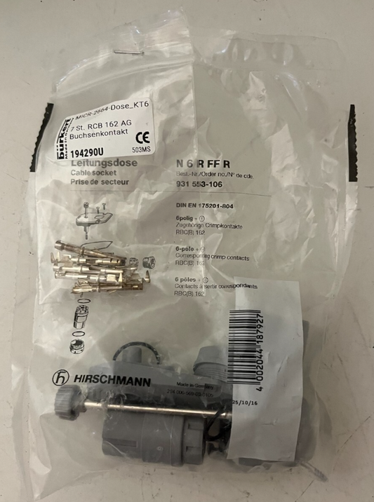 Hirschmann N6RFFR Cable Socket 931553106 6-Pole Crimp Contacts New Sealed