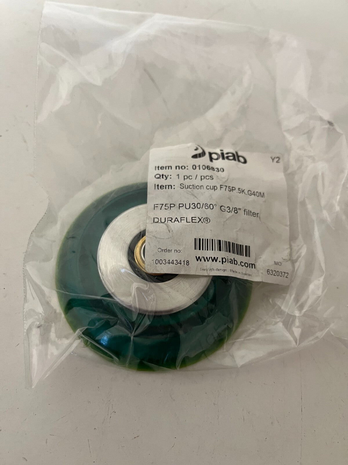 Piab Suction Cup F75P.5K.G40M G3/8" Filter DURAFLEX New - Never Used
