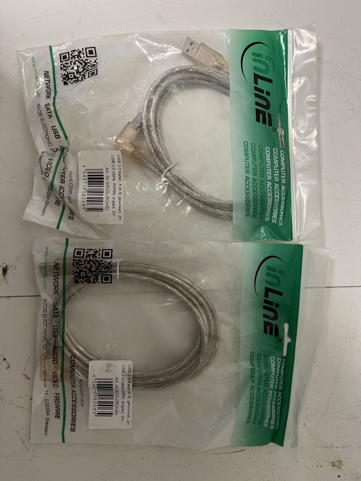 Lot of 7x InLine USB 2.0 AM to BM Angled Cable 0.5m Left/Right New Sealed