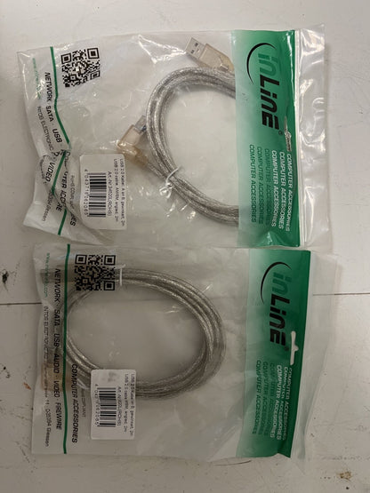 Lot of 7x InLine USB 2.0 AM to BM Angled Cable 0.5m Left/Right New Sealed