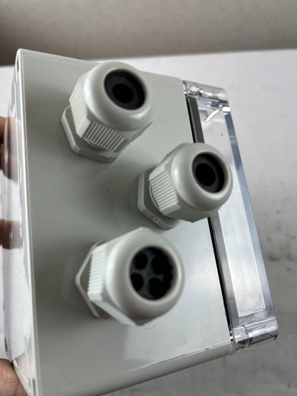 Industrial Junction Box 110x90mm Clear Lid 3x Cable Glands Used Spare Unit
