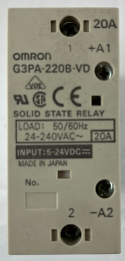 Omron G3PA-220B-VD Solid State Relay 20A 24–240VAC, 5–24VDC Input, DIN Rail, New
