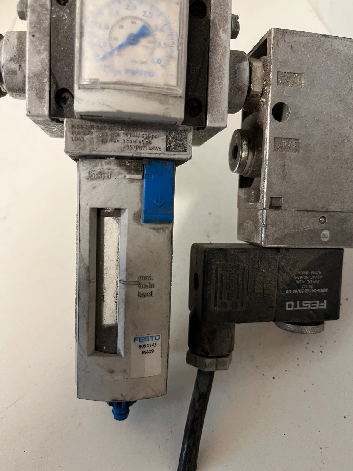 Festo Pneumatic Filter Regulator & Solenoid Valve Assembly – Used Working