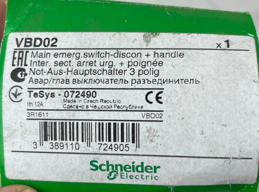 Schneider Electric VBD02 TeSys 3-Pole Switch Disconnector 12A 690V Emergency NEW