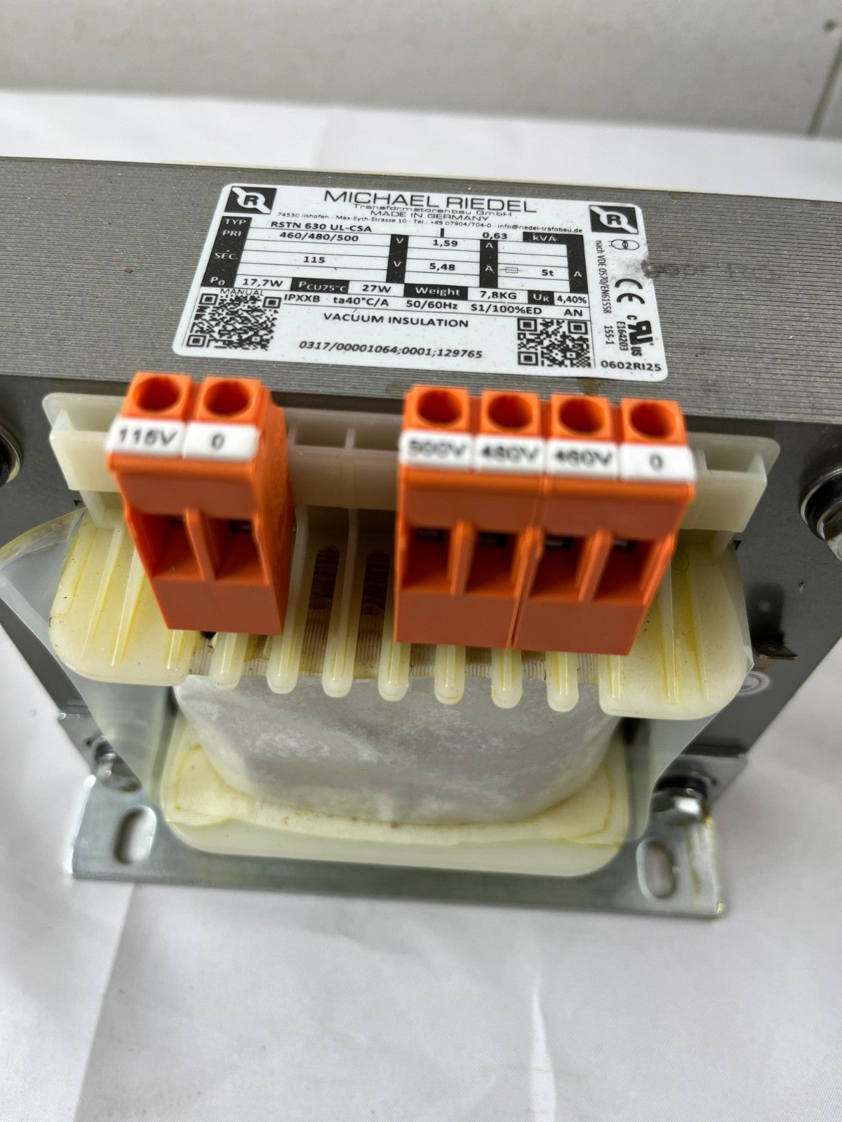 Michael Riedel RSTN 630 UL‑CSA Transformer 460/480/500V To 115V 630VA Used Spare