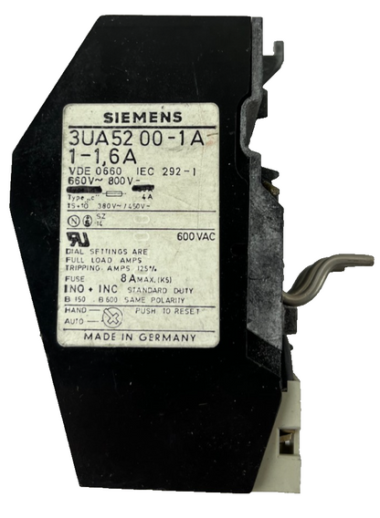 Siemens 3UA5200-1A 1–1.6 A Thermal Overload Relay Used Spare Part