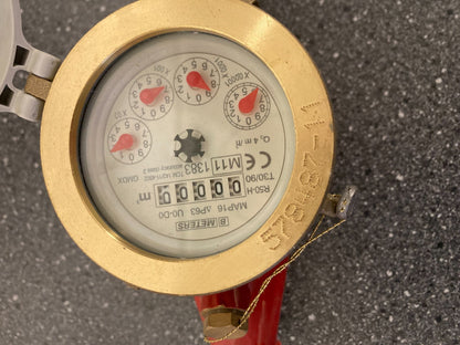 B METERS Water Meter MAR18 AC83, GSD8 130mm Italy Qn 1.5 m³/h in Red