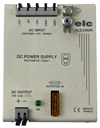 ELC ALE2402R DIN Rail Power Supply 24V DC 2.5A 230/400V AC Used Spare Unit