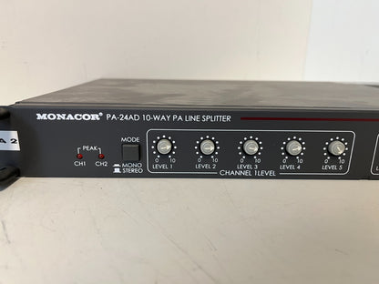Monacor PA-24AD 10-Way PA Line Splitter Rackmount - Tested & Working