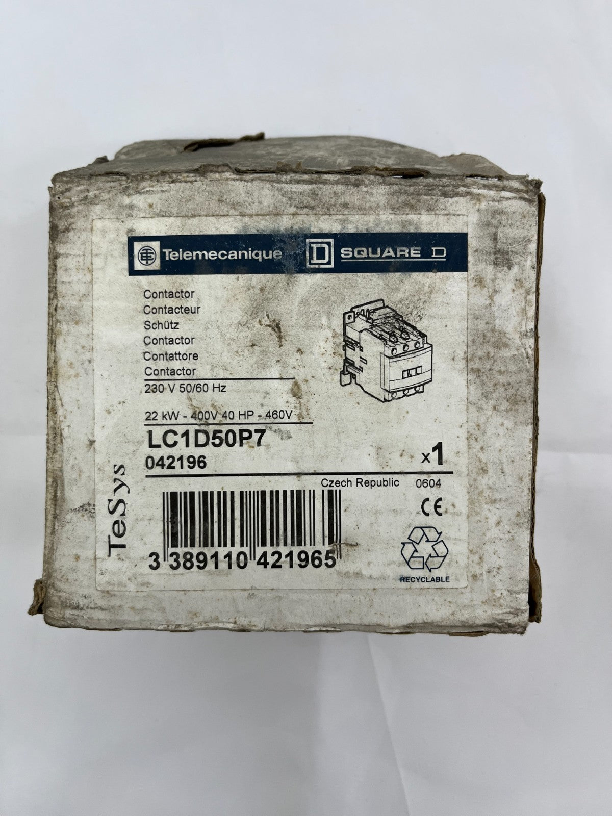 Telemecanique LC1D50P7 Contactor Square D 50A 3-Pole 230V AC New Open Box