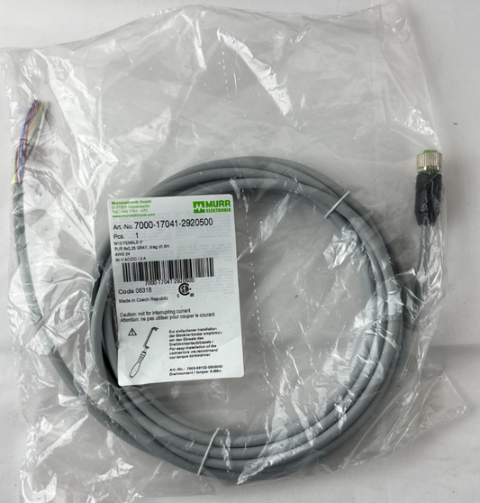 Murr Elektronik 7000-17041-2920500 M12 Female Connector Cable 8-Pin 5m PUR AWG24
