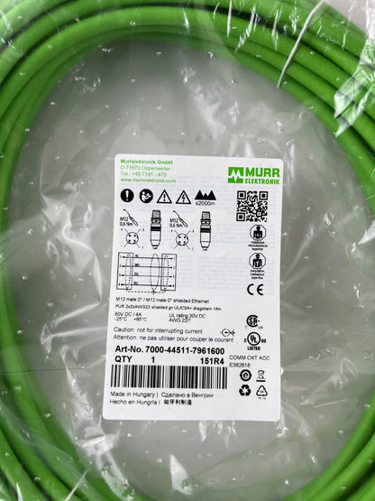 Murr 7000-44511-7961600 M12 Ethernet Cable 16m Shielded Dragchain UL CSA NEW