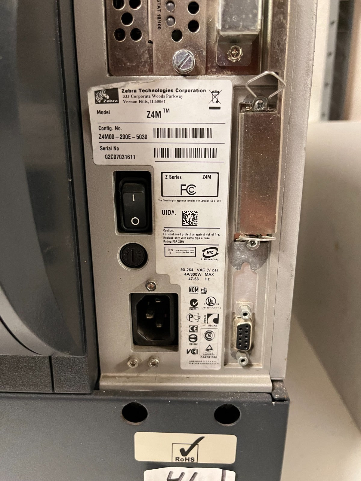 Zebra Z4Mplus Z4M00-200E-5030 Thermal Label Printer 203DPI Working Condition
