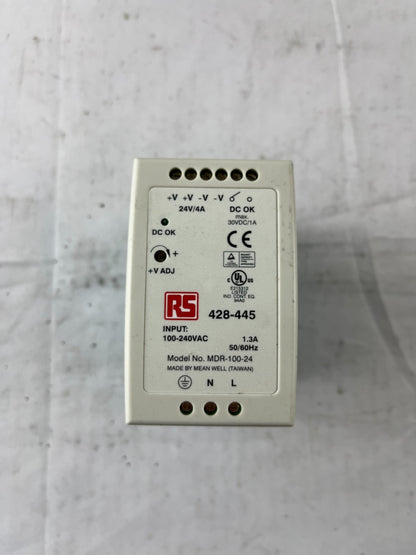 RS 428-445 Mean Well MDR-100-24 DIN Rail Power Supply 24VDC 4A Used Spare