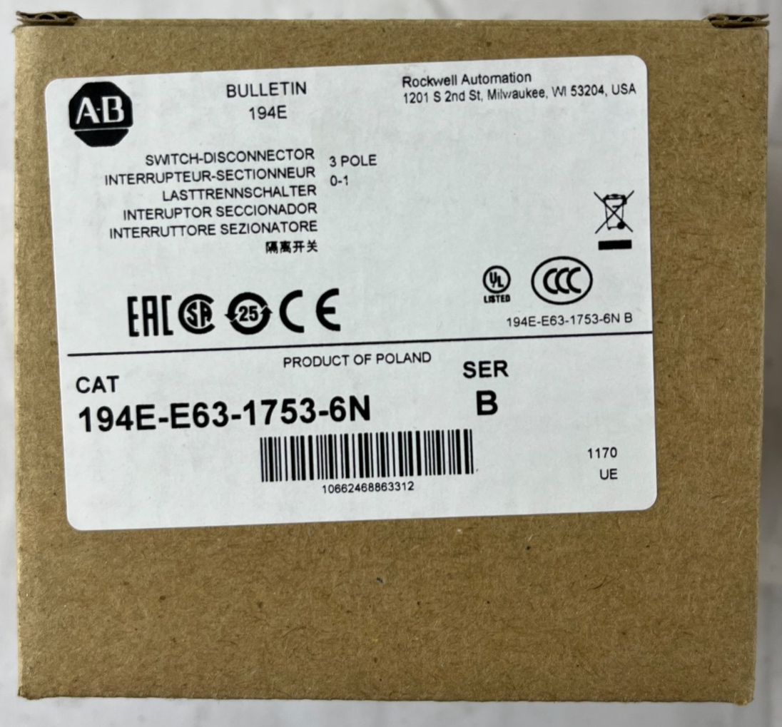 Allen Bradley 194E-E63-1753-6N Load Switch 63A 3-Pole 22kW IP66 Poland NEW