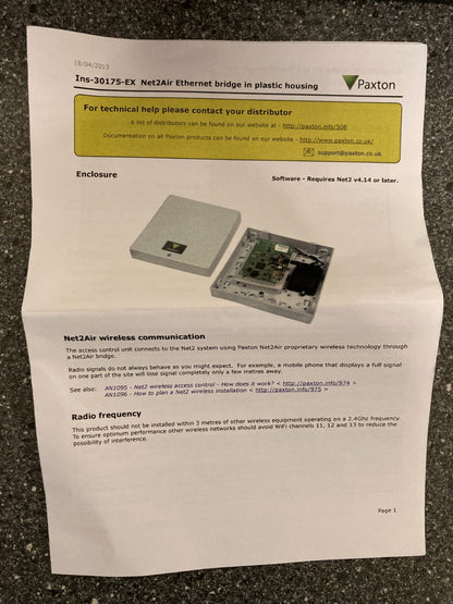 Net2air Paxton 477-901-EX Ethernet Bridge UK PoE, Plastic Housing - Brand New!