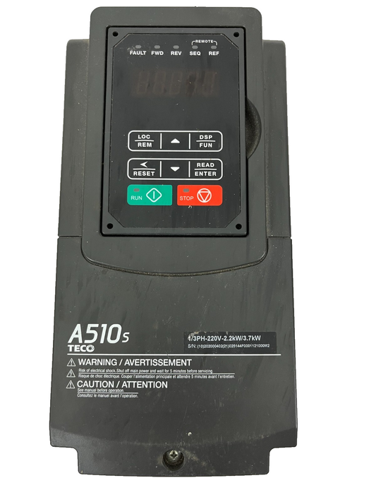 TECO A510s VFD 2.2kW/3.7kW 3PH 220V Model A510-20043-S Used Advanced Motor Drive