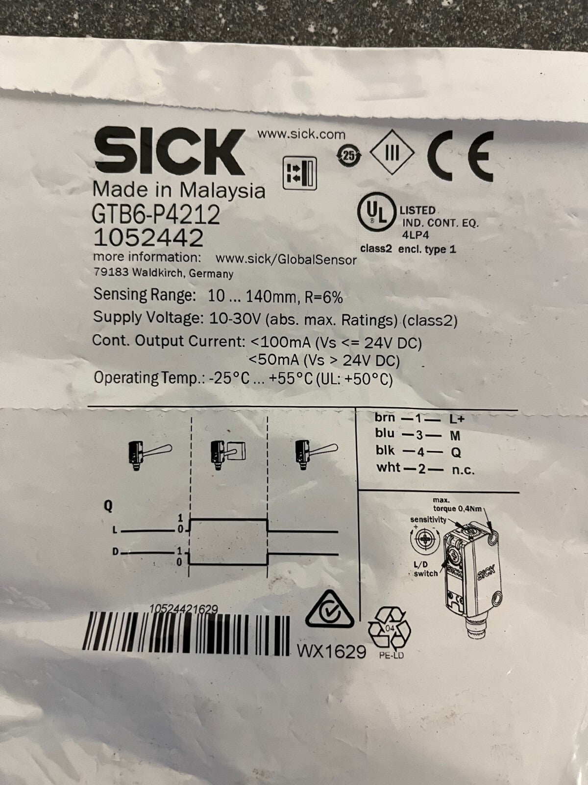 SICK GTB6-P4212 Photoelectric Sensor 10-30V DC, 10-140mm Range, New in Packaging
