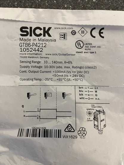 SICK GTB6-P4212 Photoelectric Sensor 10-30V DC, 10-140mm Range, New in Packaging