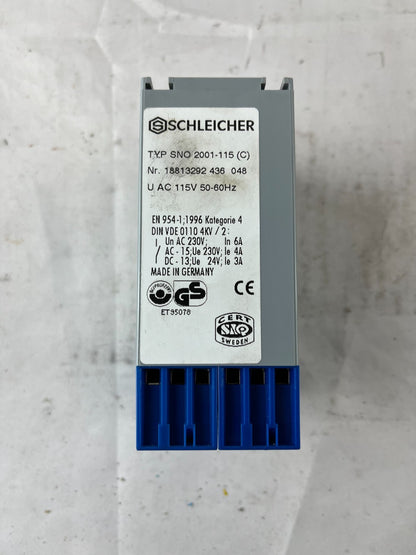 Schleicher SNO 2001-115(C) Safety Relay 115VAC 2NO 6A USED Spare Part