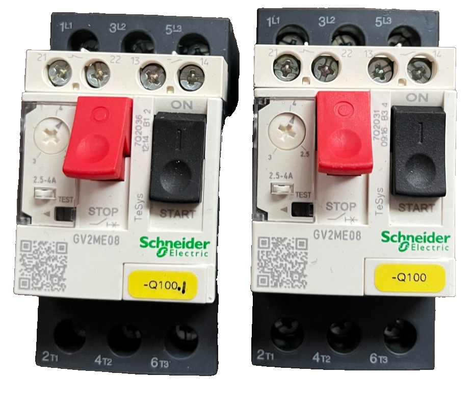 Schneider GV2ME08 Motor Circuit Breaker 2.5–4 A 3P Lot of 2 Used Spare Units