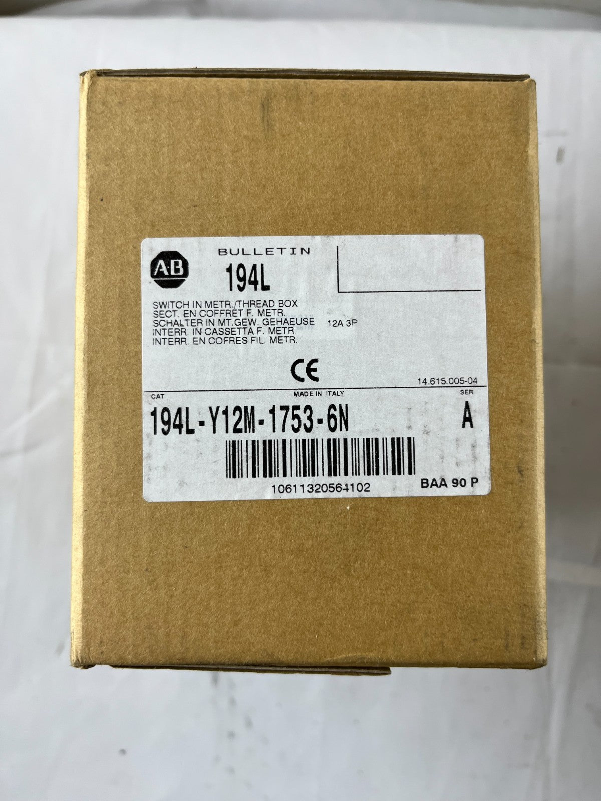 Allen Bradley 194L-Y12M-1753-6N Load Switch 12A 3-Pole IP66 w/ Enclosure NEW