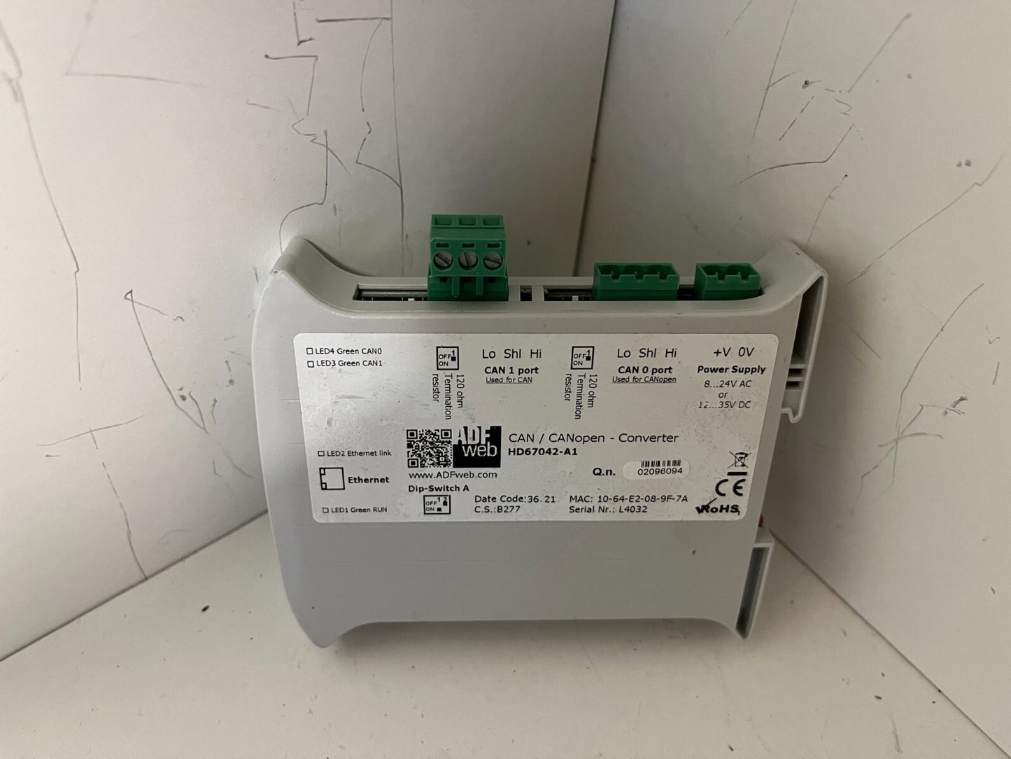 ADFweb HD67042-A1 CAN to CANopen Converter DIN Rail 8–35VDC Used Working