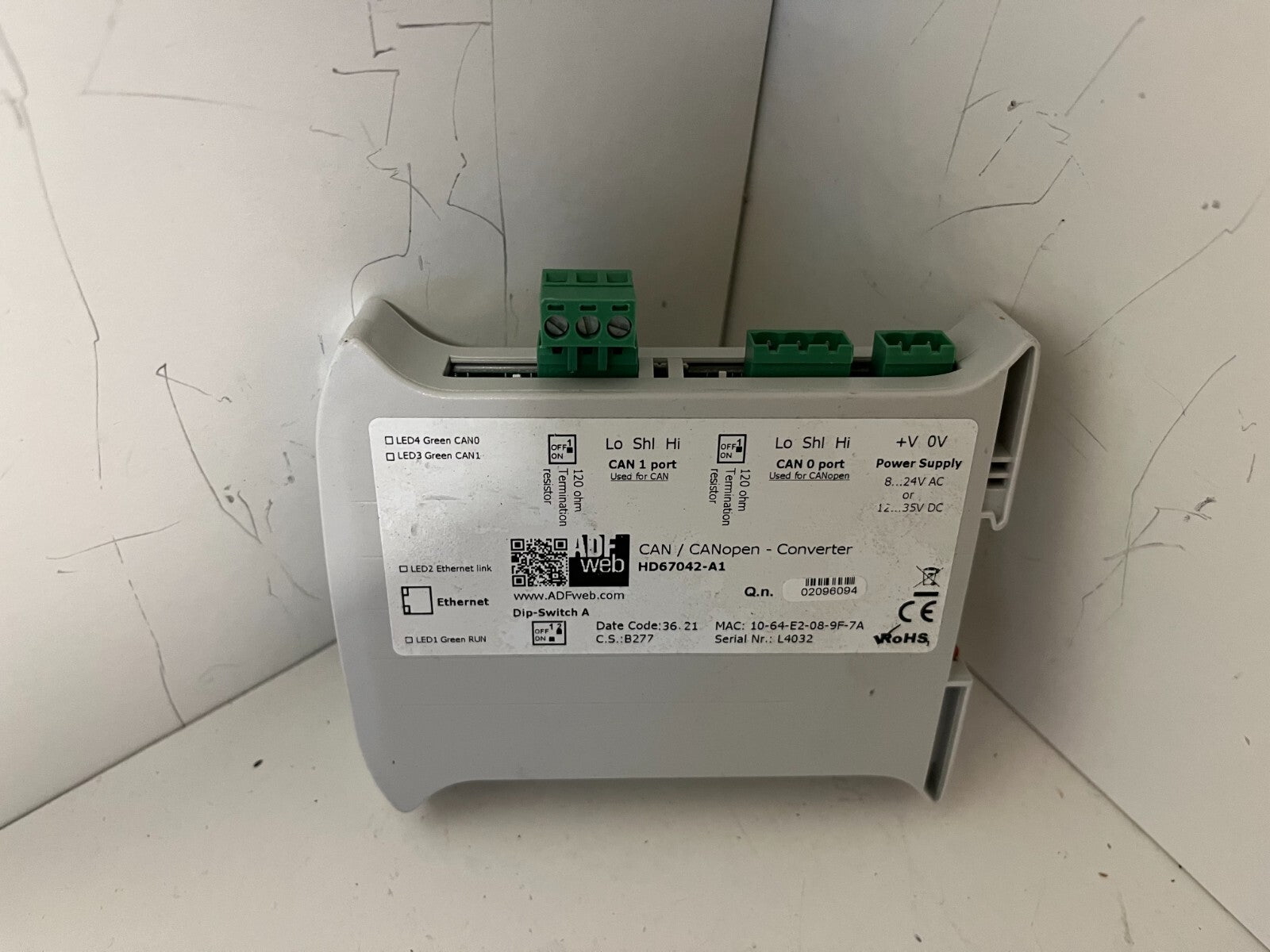 ADFweb HD67042-A1 CAN to CANopen Converter DIN Rail 8–35VDC Used Working