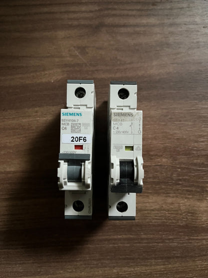 Siemens 5SY4104-7 MCB C4 4A Miniature Circuit Breaker Bundle of 2 Used Germany