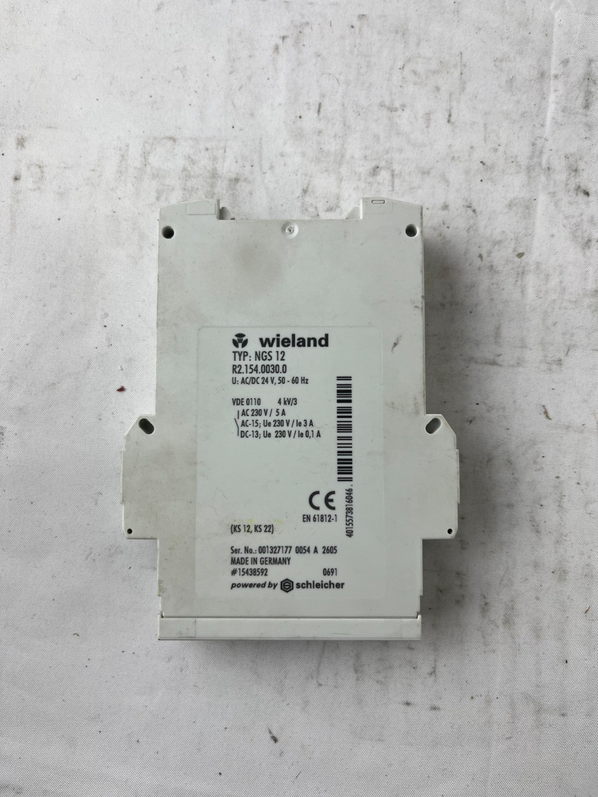 Wieland NGS 12 Relay Module 24V AC/DC 2CO 5A DIN Rail Used Spare Unit