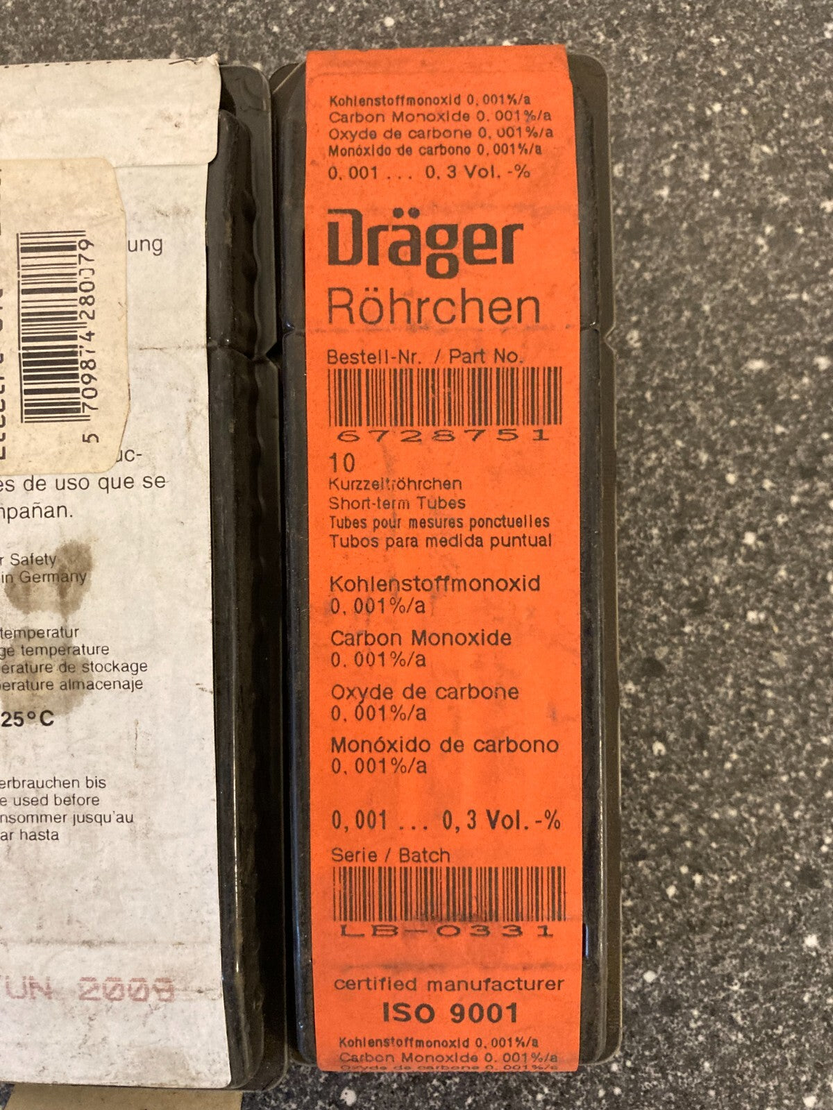 Lot of 5 x 10 Dräger Carbon Monoxide test tubes - Never used, but ALL EXPIRED!
