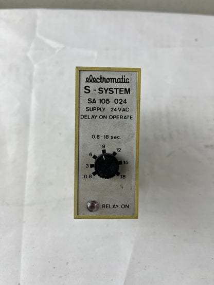 Electromatic SA 105 024 Time Delay Relay 24VAC 0.8-18 Sec Delay On Operate