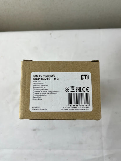 3x ETI NH0 NV0 Fuse Links 160A 500V gG 120kA 004183216 New in Box Slovenia