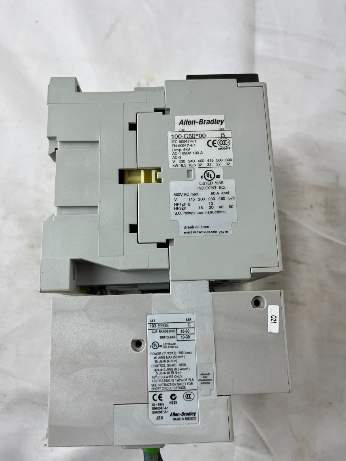 Allen-Bradley Motor Starter Bundle 100-C60 Contactors 193-EEGE Overload Relay