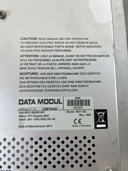 DATA MODUL 17" TFT-Display 6021-SD 24V DC Industrial HMI Monitor Panel Used