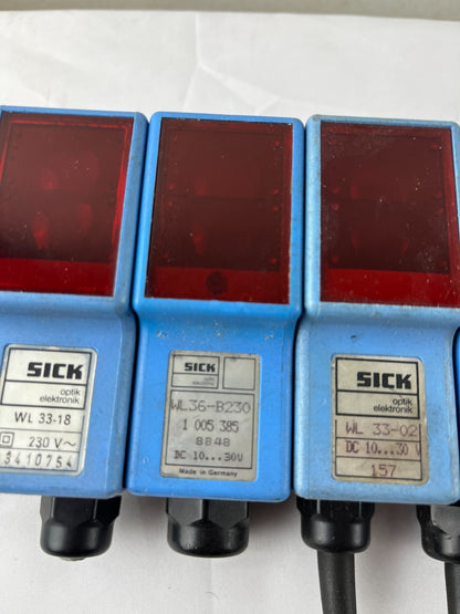 Sick WL33 WL36 Retroreflective Sensor Lot 4pcs Used AC/DC Block Red Window